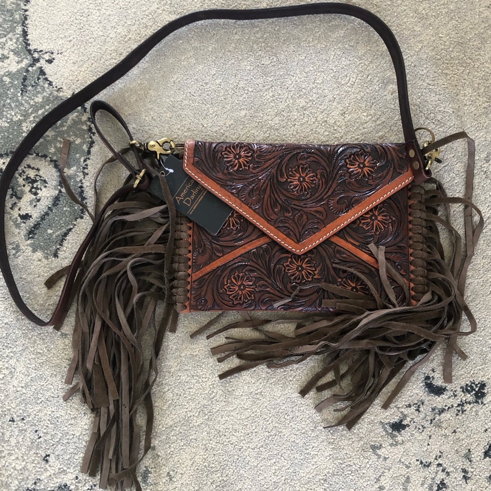 American Darling Crossbody Tooled Leather NWT